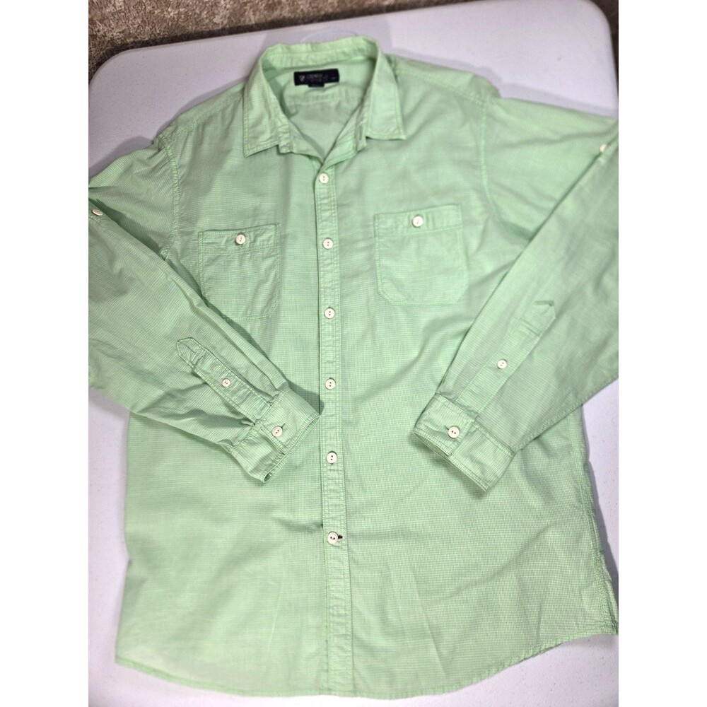 Cremieux Classics Mens Long Sleeve Button Down Shirt Lt Green Micro Plaid Size L